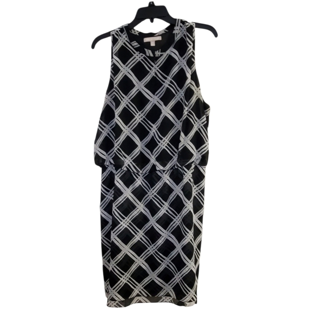 Banana Republic Black and White Geometric Blouson Midi Dress Size 14   NWOT